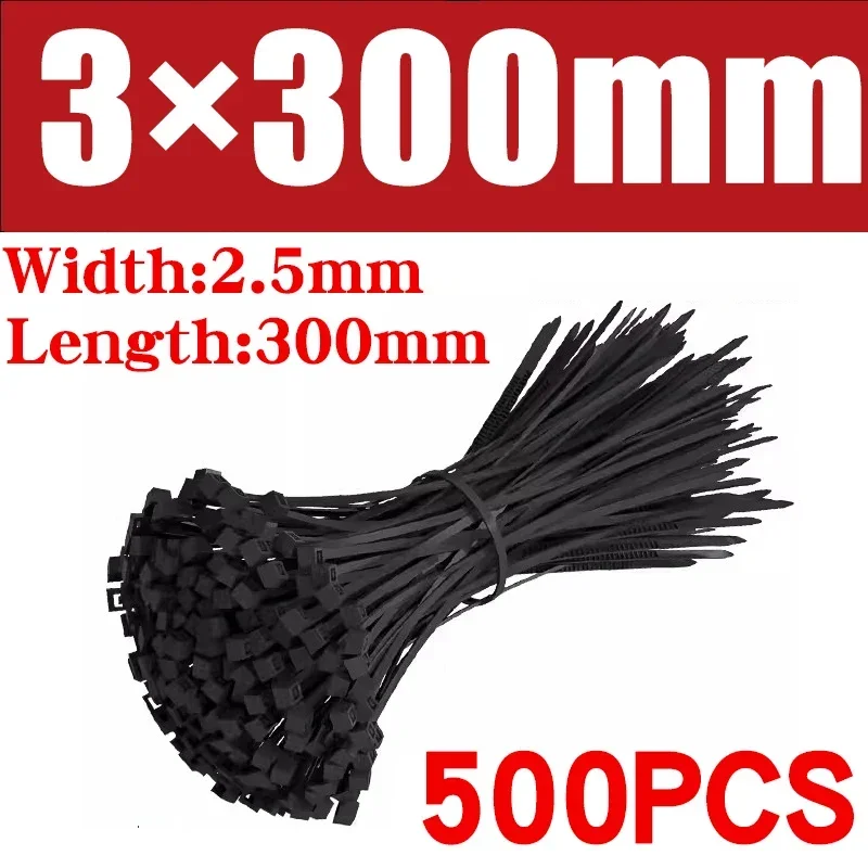 500/1000pcs selbstsicher nde Kunststoff-Nylon binder schwarze Reiß verschluss bänder Riemen Nylon-Kabelbinder-Set Befestigungs ring Schlaufe Draht wickel