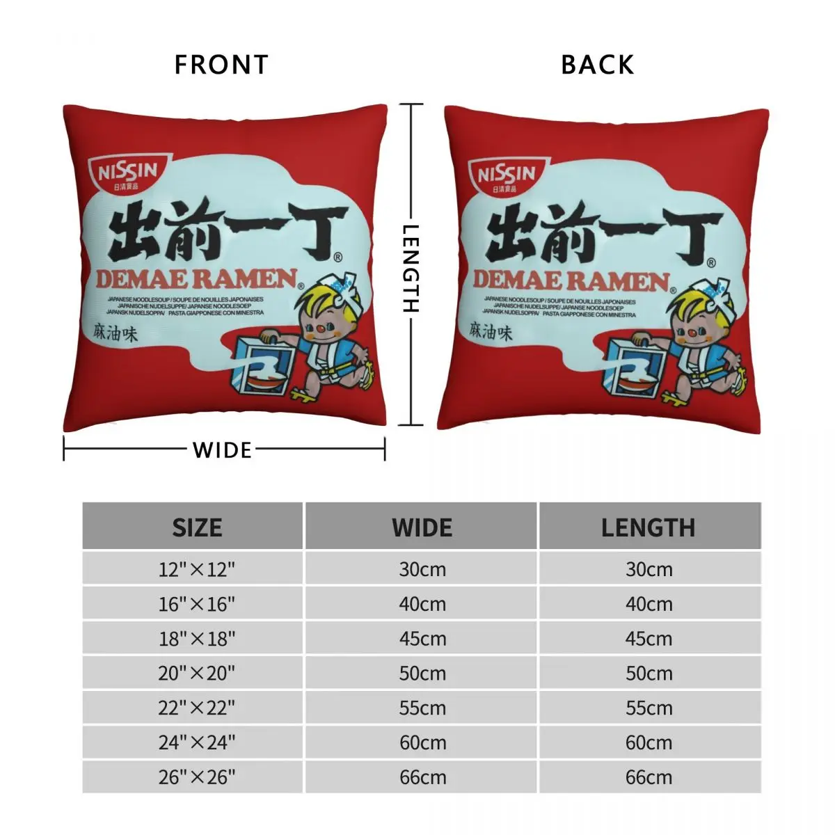 Nissin Ramen Square Pillowcase Polyester Linen Velvet Printed Zip Decor Home Cushion Cover Wholesale