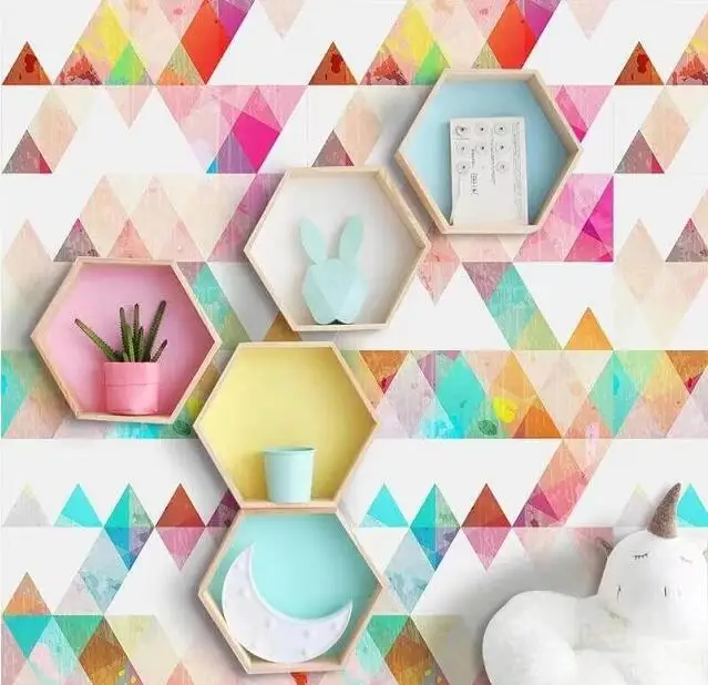 Custom Mural Photo Home Decor Geometric Painted Triangles Behind Wallpaper, Living Room Bedroom Kids Room 3d wallpaper