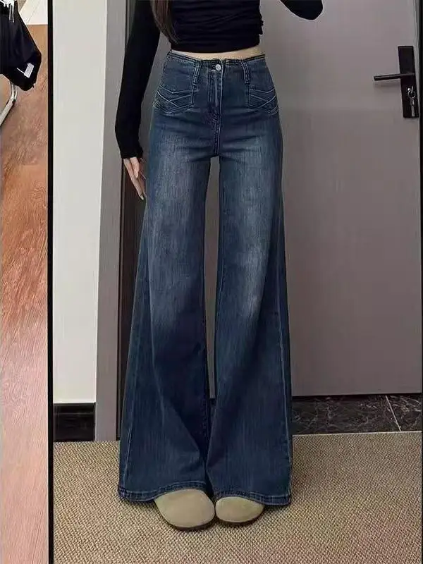

High Waist Bell Bot Denim Jeans Women's Autumn 2026 Loose Fit Straight Leg Vintage Blue Jeans Flared Pants Casual Wear