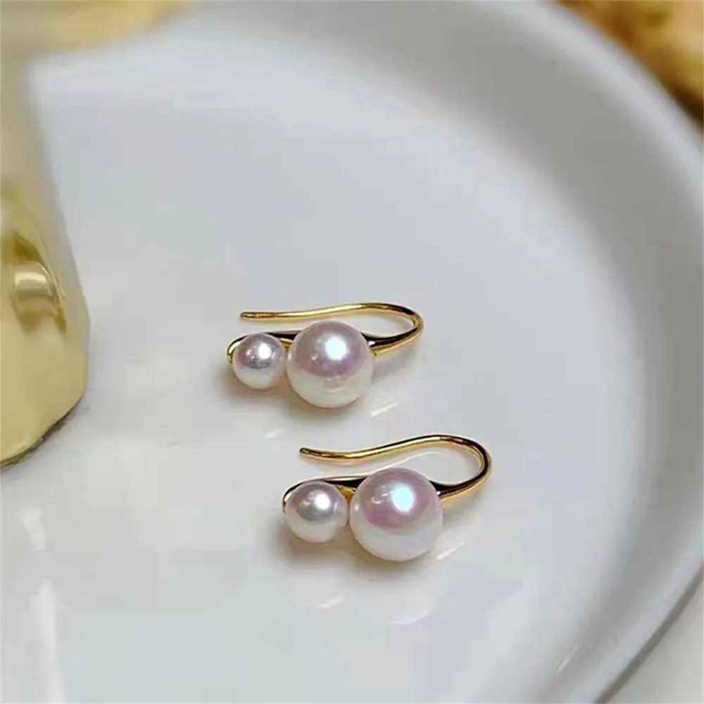 DIY Pearl Mini Accessories S925 Pure Silver Ear Stud Empty Holder Gold Silver Earrings Fit 6-8mm Round Beads E181