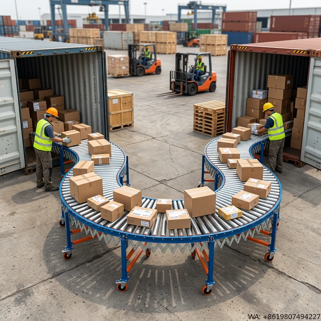 Logistics Parcel Sorting Distribution Automatic Expandable Conveyor Roller Line Container Loading Unloading Conveyors with CE
