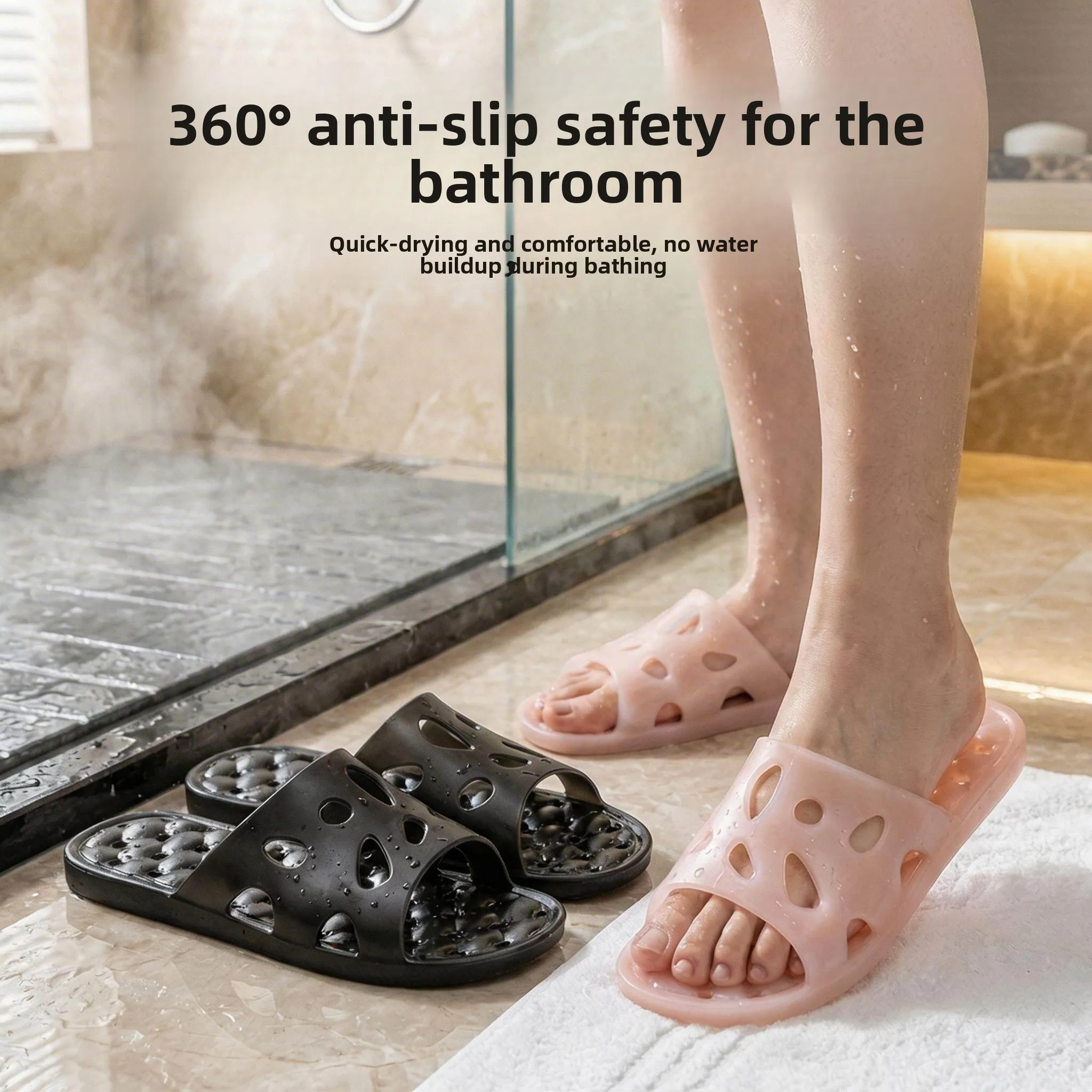

Non-Slip Bathroom Slippers Women's Indoor Home Massage Bottom Hollow out Summer Cool Slippers Men's Anti-Slip Bath Slippers