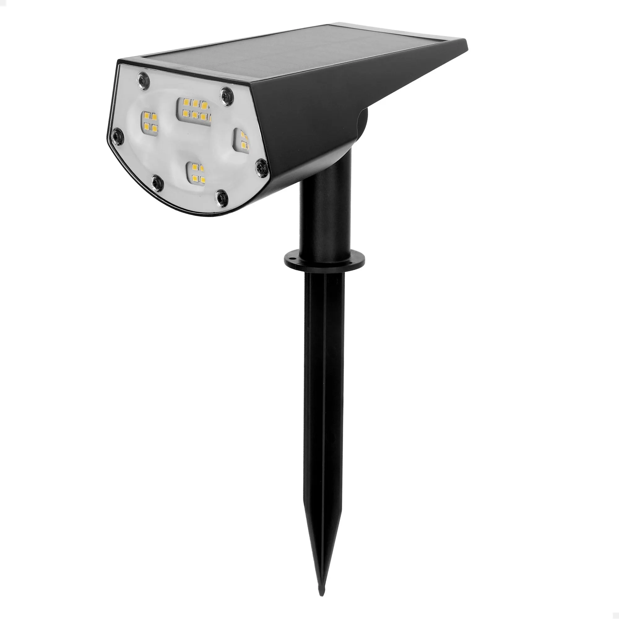 Aktive - Foco solar LED 2 en 1, emite luz cálida 5-10 lúmenes, con estaca para suelo o posición de pared, sin cables, resistente a la intemperie (IP24), autonomía hasta 8 horas, iluminación versátil