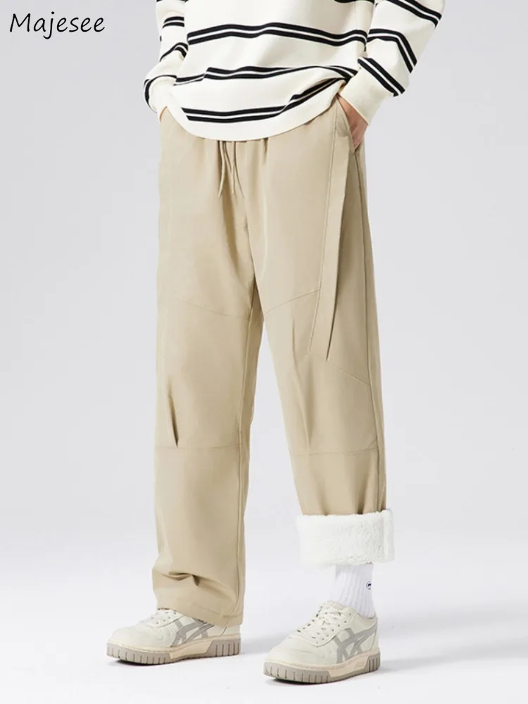 

Casual Pants Men Daily Straight All-match Loose Plus Velvet Thicker Autumn Winter Waterproof Warm Fashion Mid Waist Pockets Ins
