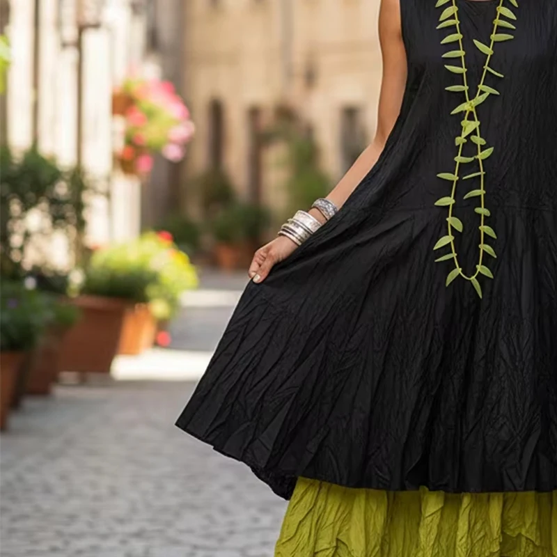 

Summer Women's Fashionable Round Neck Sleeveless Vest Dresses 2026 Women's Casual Fake Two-Piece Dress Wild Female Maxi Dresses