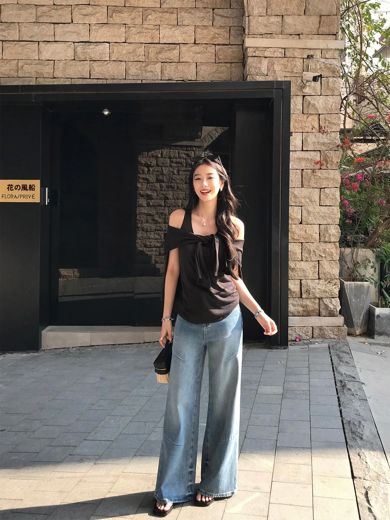 

High Waist Wide Leg Loose Fit Women's Jeans Retro Split Design Casual Sle Cotton Long Pants Floor-Length Trousers