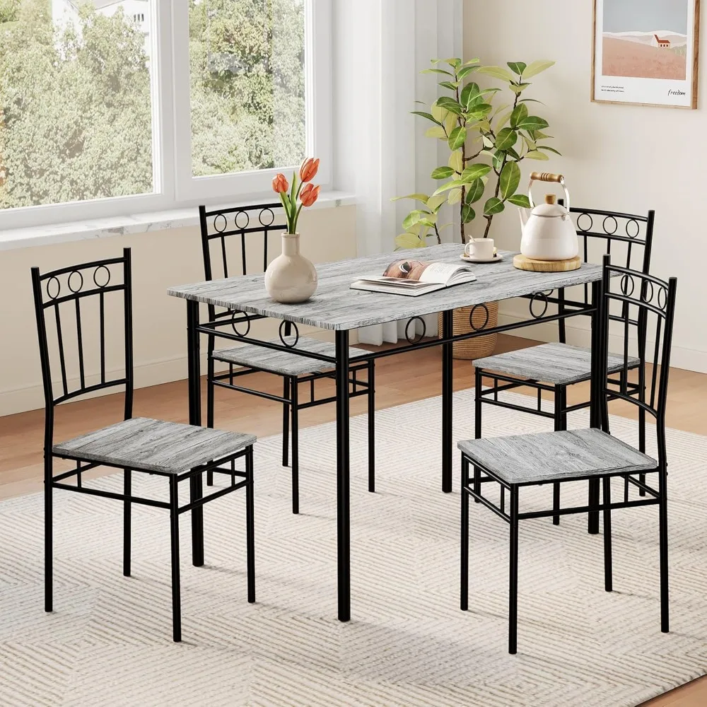 

Kitchen Dining Table Sets for 4, 5-Piece Dinings Room Table Sets, Rectangular Kitchen Tables Set w/4 Chairs, Dining Tables Set
