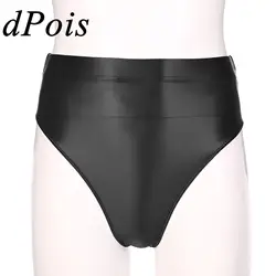 Womens Glossy Solid Color High Waist Briefs Underwear Panties Underpants Swimsuit Swimwear For Woman Swimming Bathing Bottom