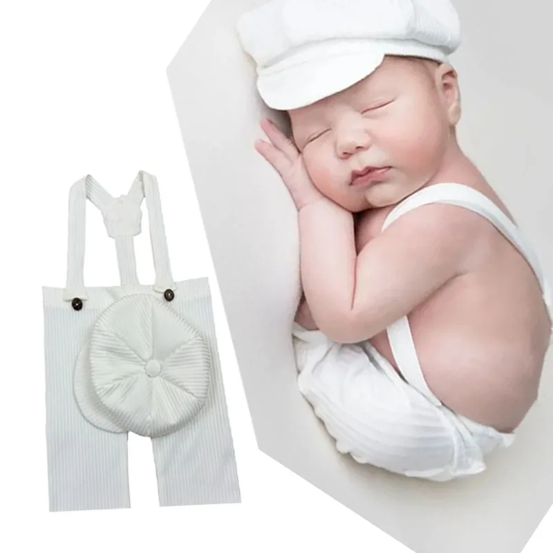 

Наряды для детской фотосессии, новые хлопковые подтяжки, комбинезон и шапка, реквизит для фотосъемки новорожденных, официальная студийная сессия для младенцев