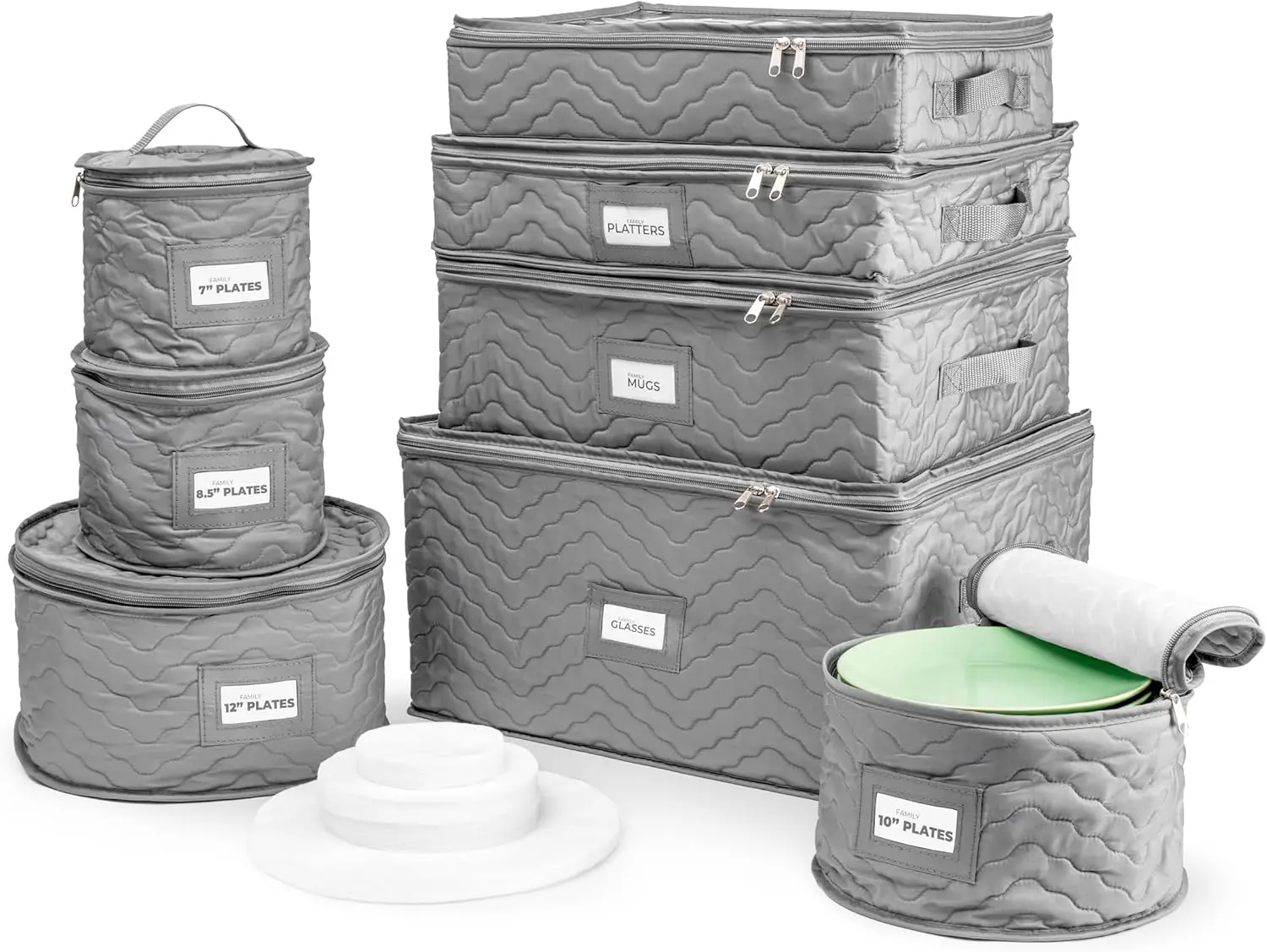 

Storage Containers (Quilted) - Glass & Dish Storage Containers for Transport, Moving, Party - 8 Pc Stackable Plate Storage Set