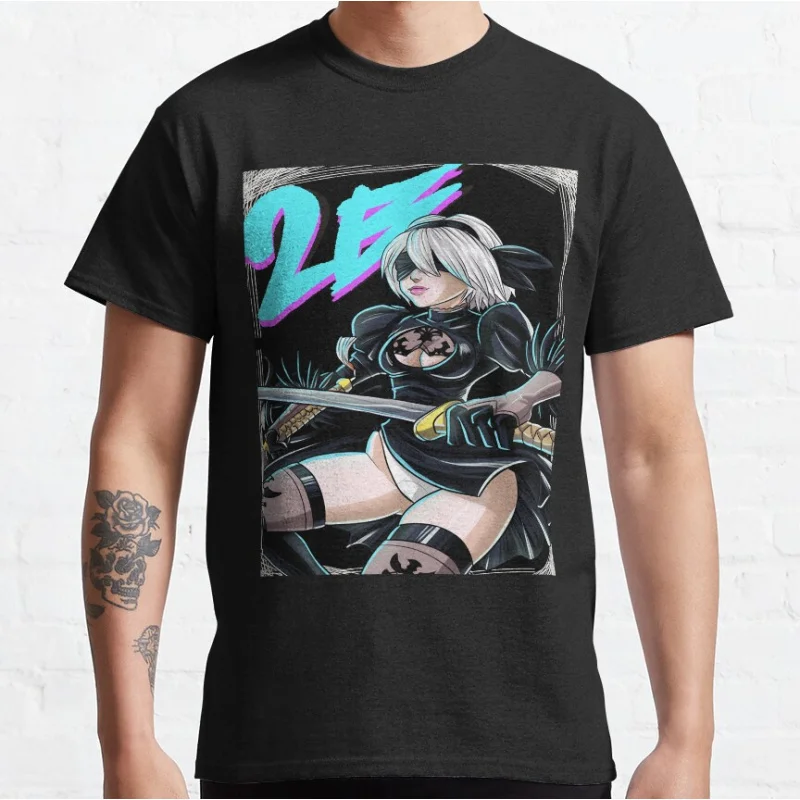 

nier automata 2B YoRHa 80s vintage video game Anime t shirt for man 100% cotton printed large size tops S-6XL clothes
