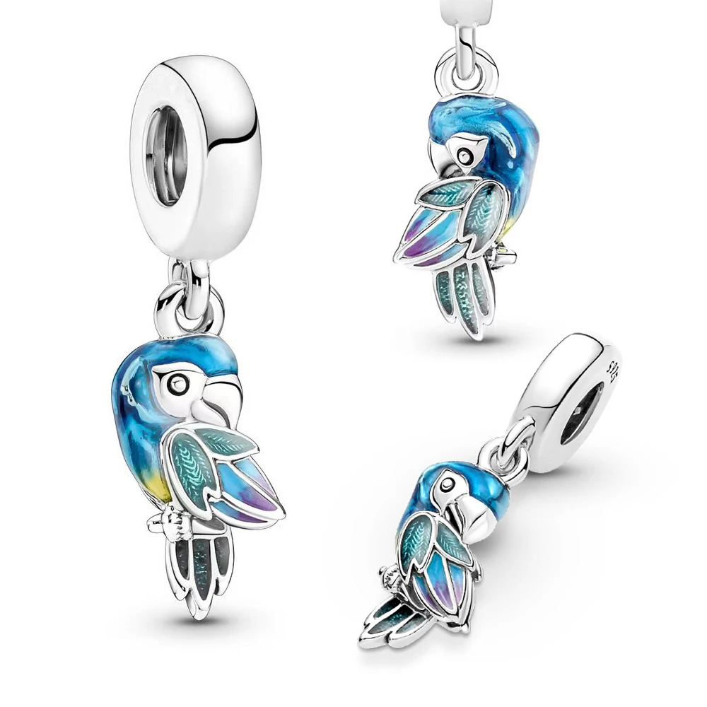 

NEW 925 Sterling Silver Blue Jungle Paradise Parrot Charm Bead Fit Original DIY Bracelet Bead for Women Diy Jewelry Gift