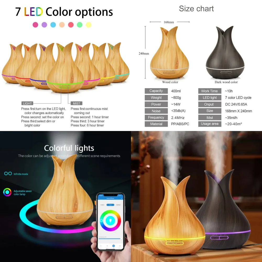 

Smart WiFi-enabled 400ml Ultrasonic Air Humidifier with Aromatherapy Essential Oil Diffuser - Modern Cool Mist Sprayer Humidific