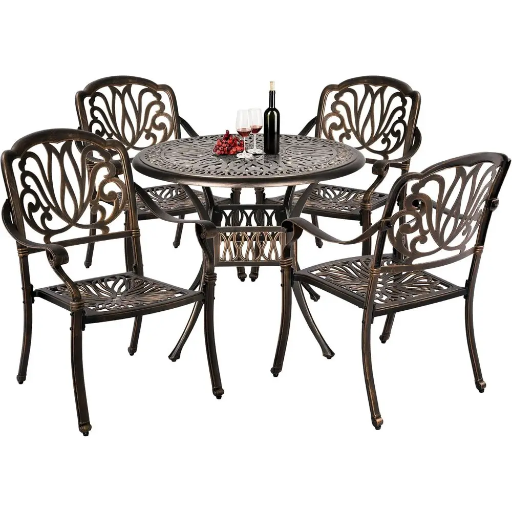 

5 Piece Outdoor Dining Set Cast Patio Dining Set Table and Chairs Outside urniture 4 Chairs and 1 Umbrella Table or Lawn Garden