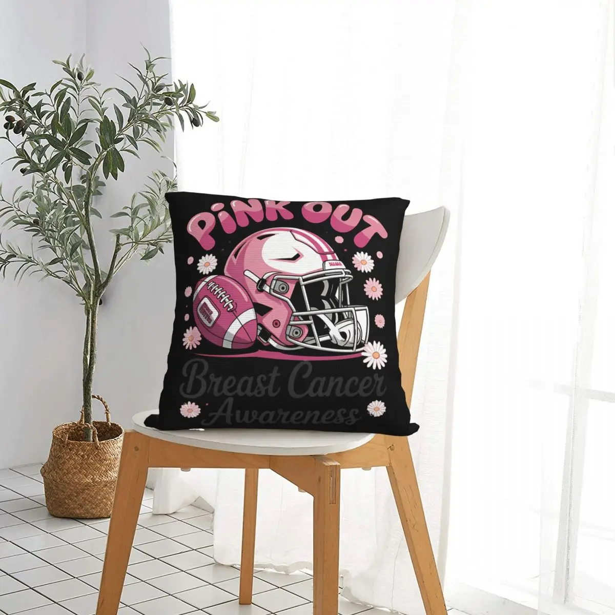 Pink Out Breast Cancer Awareness Football Breast Cancer Pillow Case Cushion Cover Decorative Throw Pillow Case Cover for Home