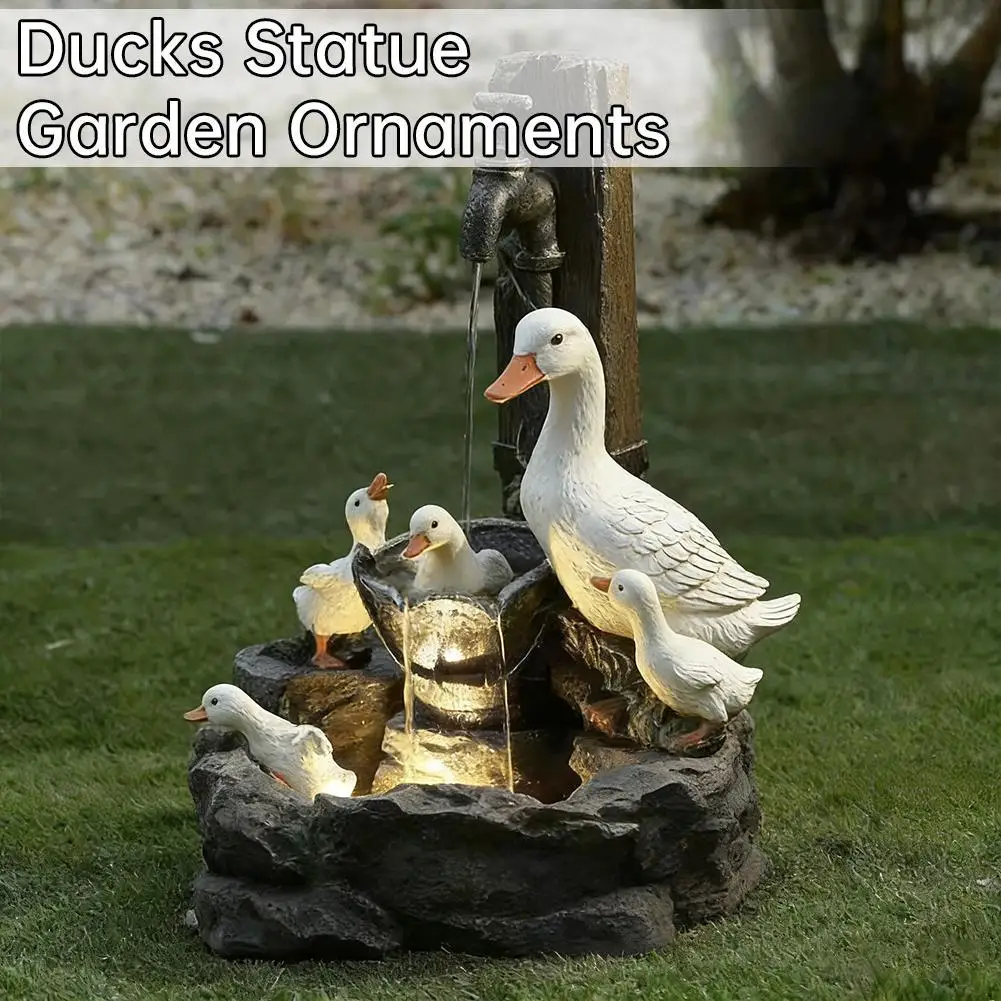 

Садовые украшения, статуя утки, уличная статуя, подарки, водонепроницаемая скульптура с солнечными фонарями, фонтан, украшение для ландшафтного дизайна