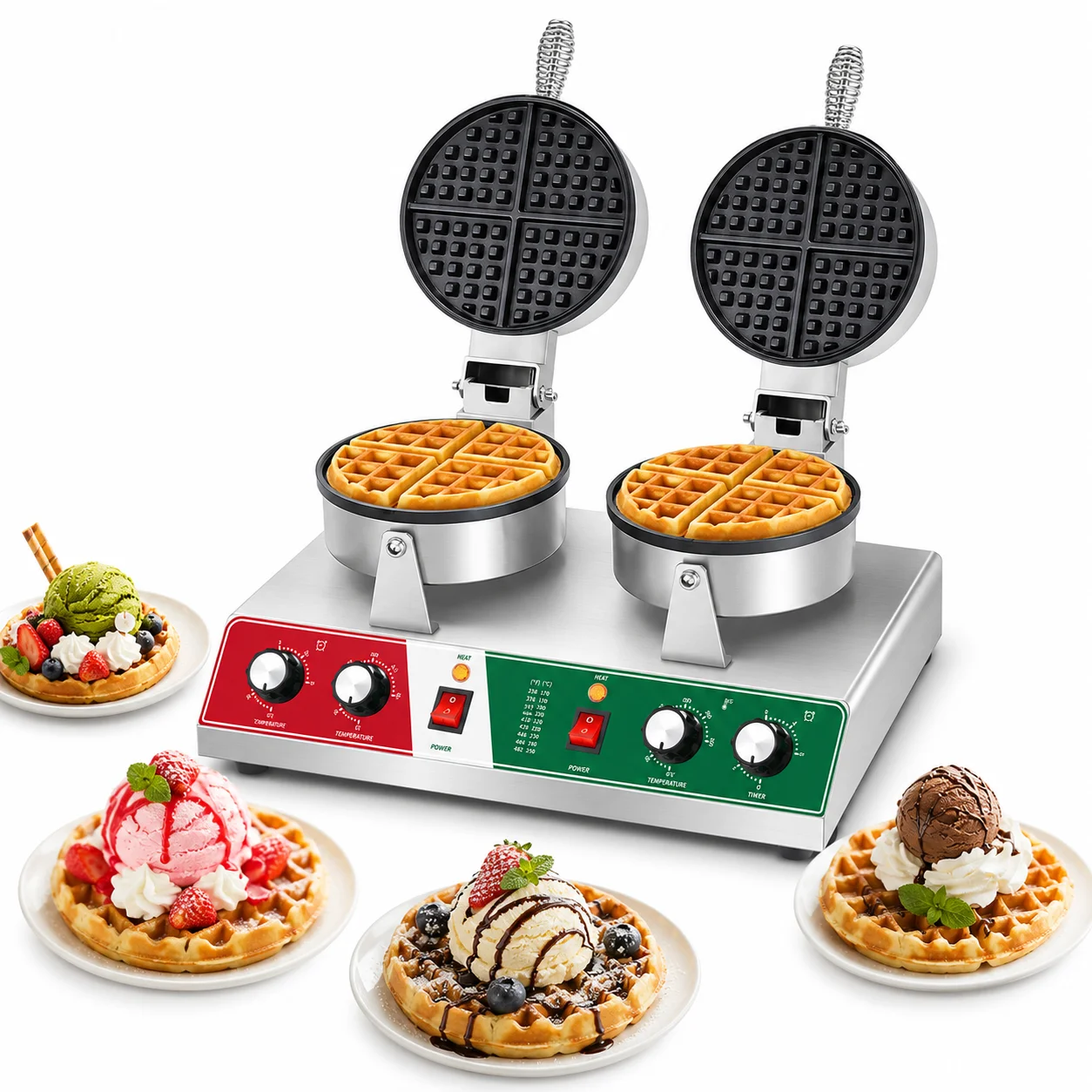 Commercial mesh format heart-shaped thick waffle electric rotary oven double-sided heating, stainless steel material