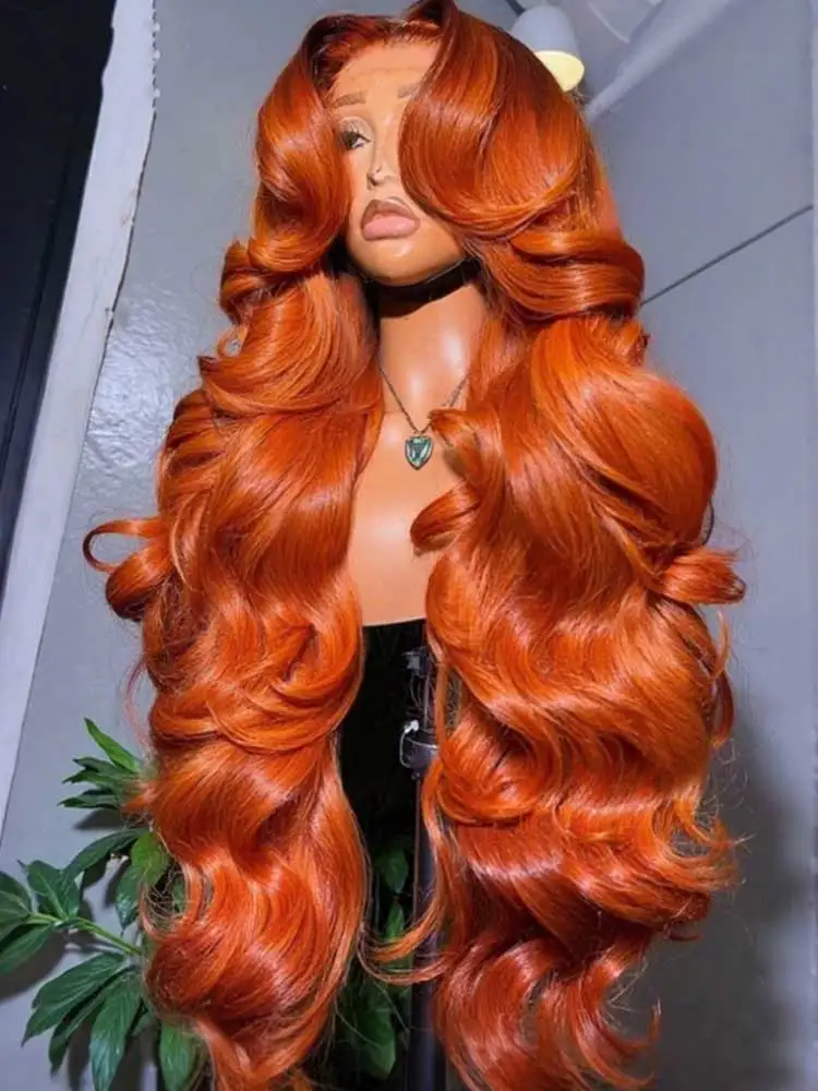 

30 34-дюймовые парики из натуральных волос объемной волны 13x4 HD Парики из натуральных волос на фронтальной части кружева Рыжий оранжевый Мокрые и волнистые парики на шнуровке для женщин
