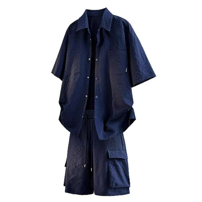 

Американский инструмент, костюм с короткими рукавами, летняя повседневная рубашка, шорты, дышащий тонкий топ, комплект из двух предметов, темперамент, модная индивидуальность