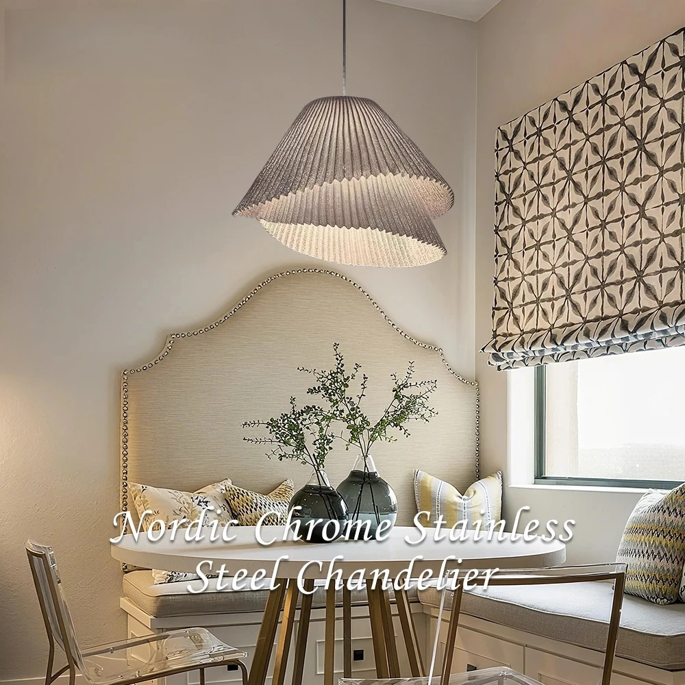 Nordic Chrome Stainless Steel Chandelier For Kitchen Table Bedroom Dining Room Modern Pendant Lamp Double Layers Hanging Light