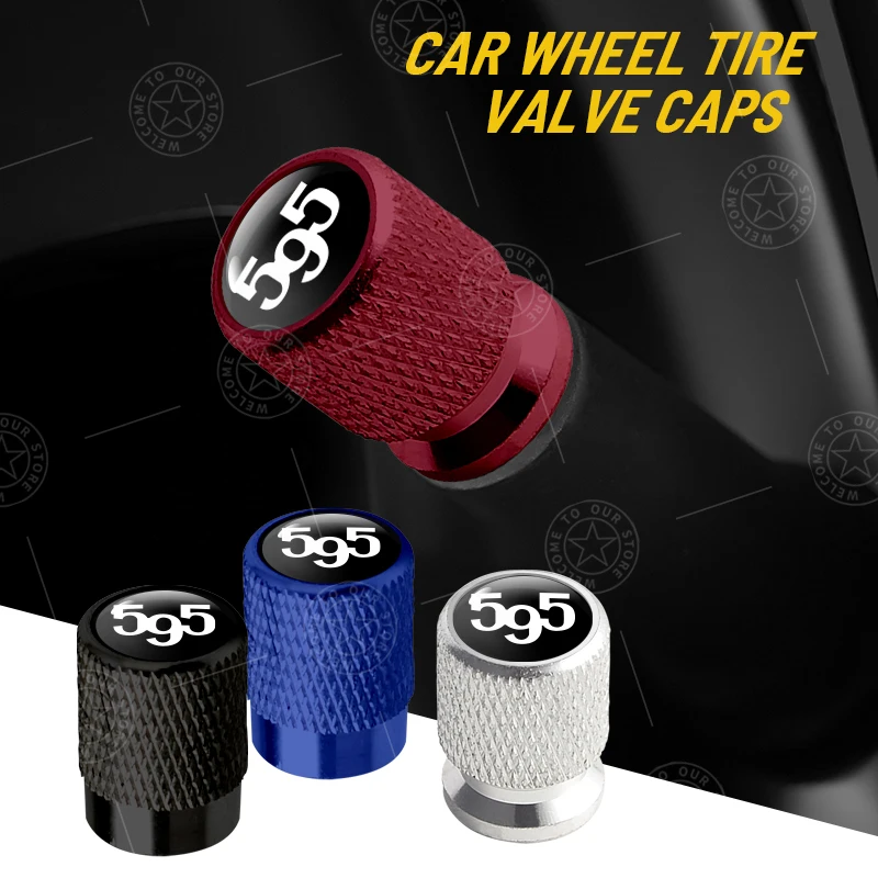 4pcs 595 Logo Car Wheel Tire Valve Caps Air Stem Aluminum Accessories For Fiat Abarth 695 Competizione Turismo 124 Spider Palio