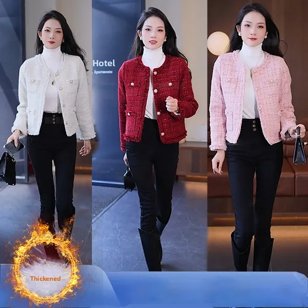 

Pink ort Quilted Jaet Women's Faionable Versatile Anti-Aging Autumn Winter New Arrival Small Fraance Sle Outerwear