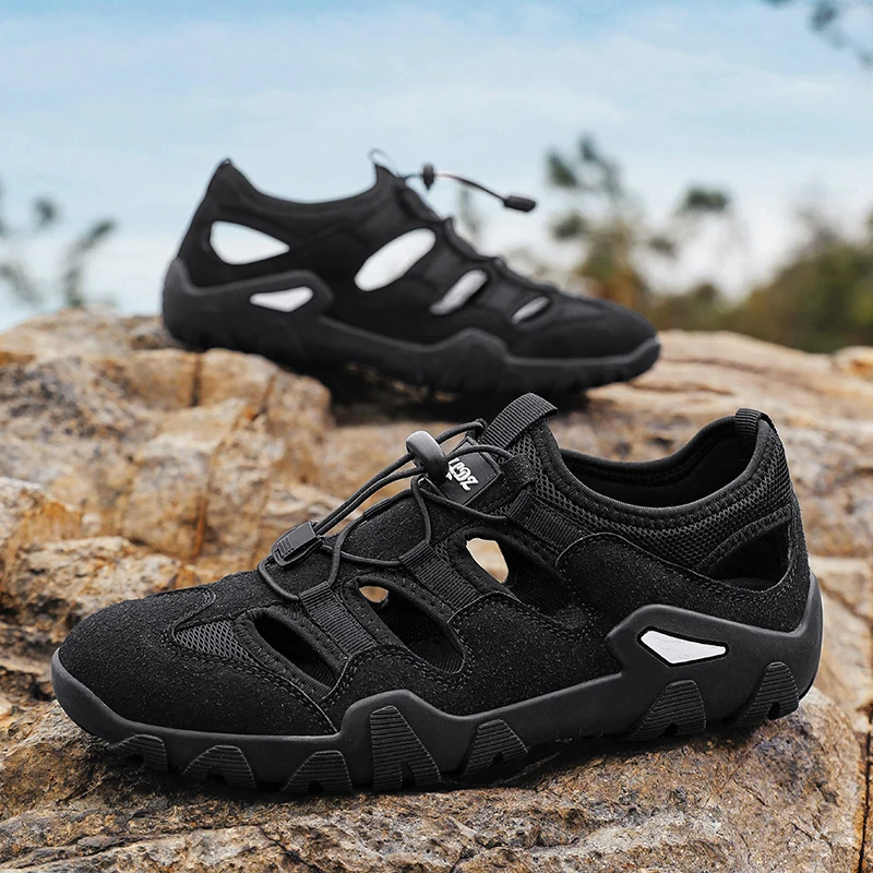 

Men's Summer Closed Toe Sandals, Lightweight Driving Sports Outdoor Wading Shoes, Hollow Breathable Beach Casual Shoes