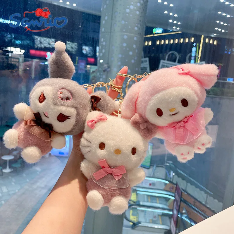 Sanrio Hello Kitty Plush Toys Keychain Cute Kuromi Cinnamoroll Plushie Pendant Keyring Cartoon My Melody Pompom Purin Keychains