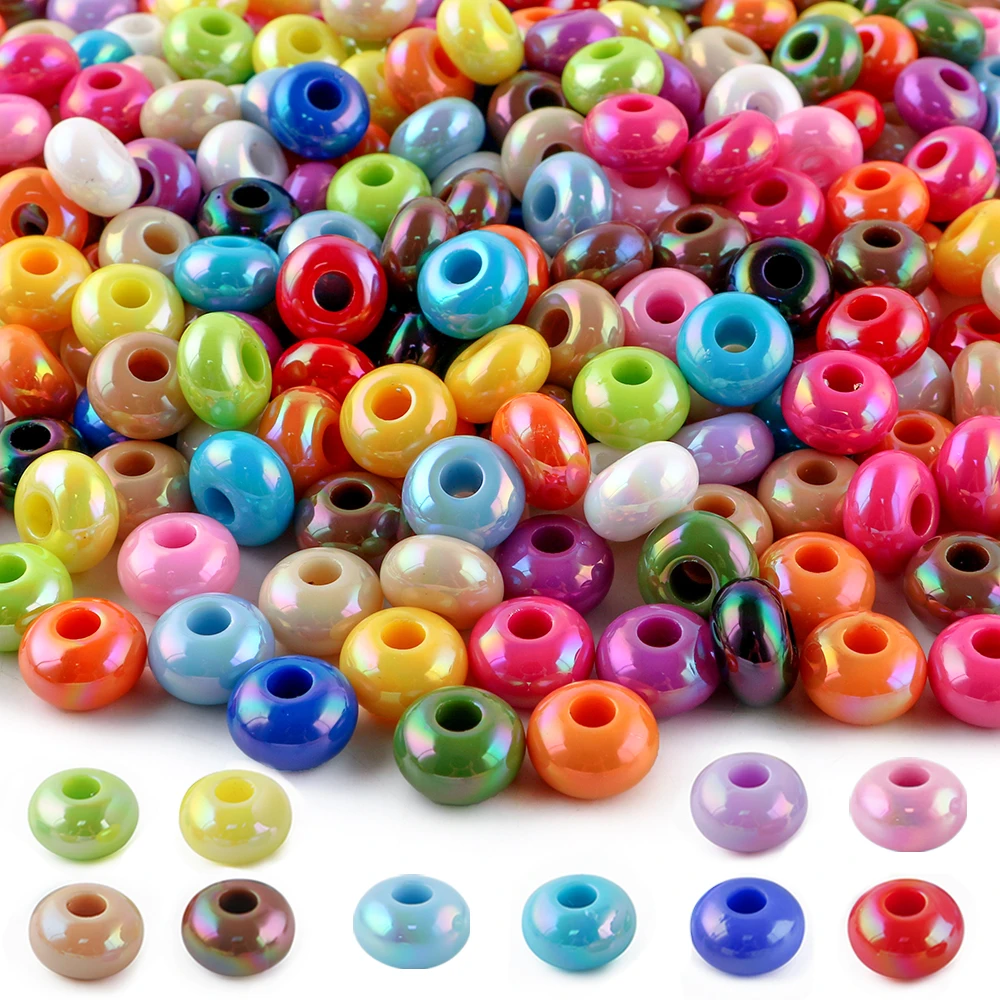 

14mm Solid Colors Large Hole Wheel Beads Acrylic Spacer Loose Round Beads DIY Bracelet Phone Chain Beads Handmade Accessorics