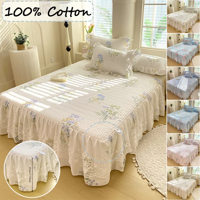 

1PC Thickened Pure Cotton Floral Bedding Set Princess Ruffle Bed Cover Bed Skirt Single/Queen/King Size Bedroom Home Decoration