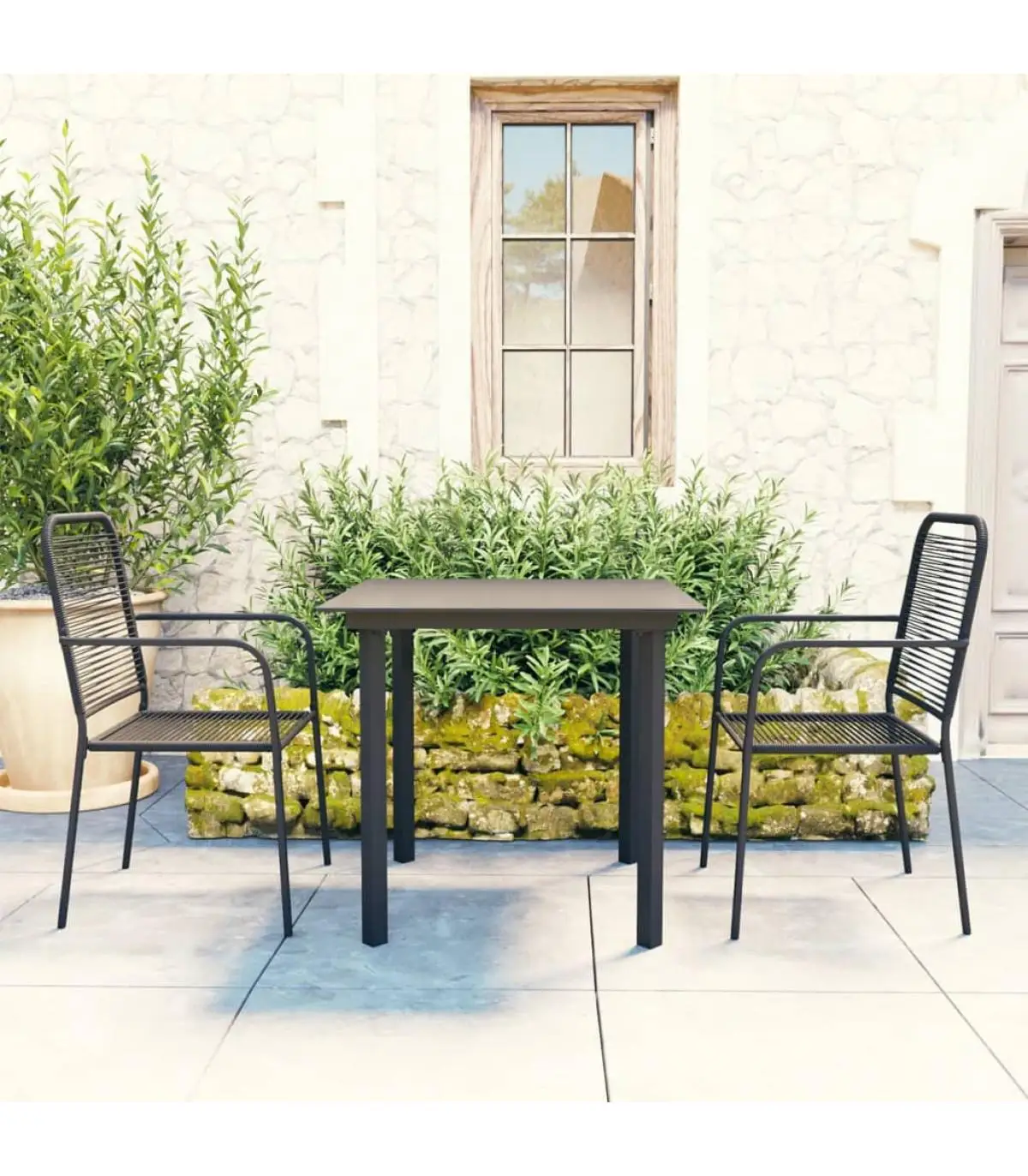 Garden sets black steel and glass 3 piece garden dining Set