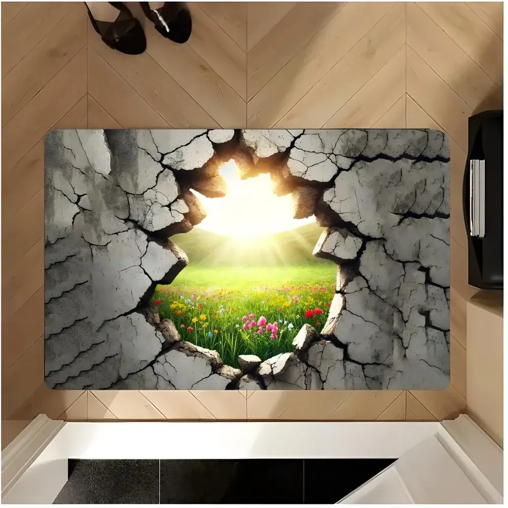 optical graphic abstract wall art 3d Visual Illusion Floor Mat Washable Absorbent Flannel Door Mat Non-Slip Indoor Floor Rug