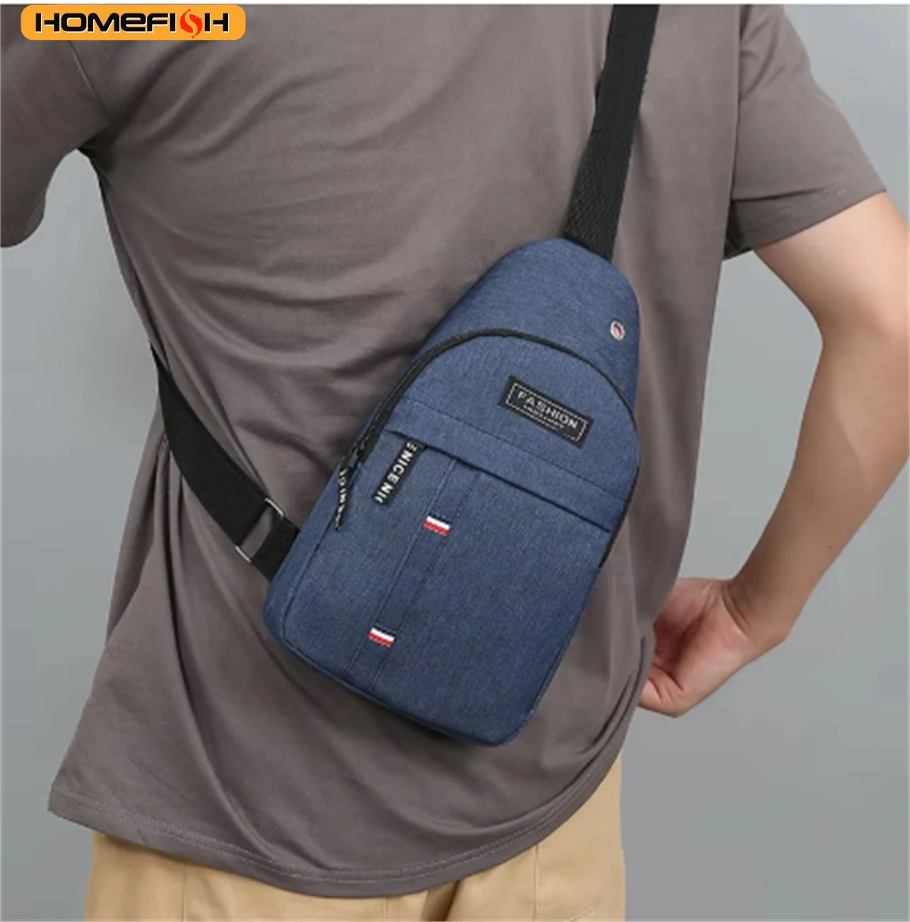 HOMEFISH Men\'s One Shoulder Crossbody Chest Bag, Large Capacity Fashion Small Shoulder Bag, Outdoor Sports Casual Daypack