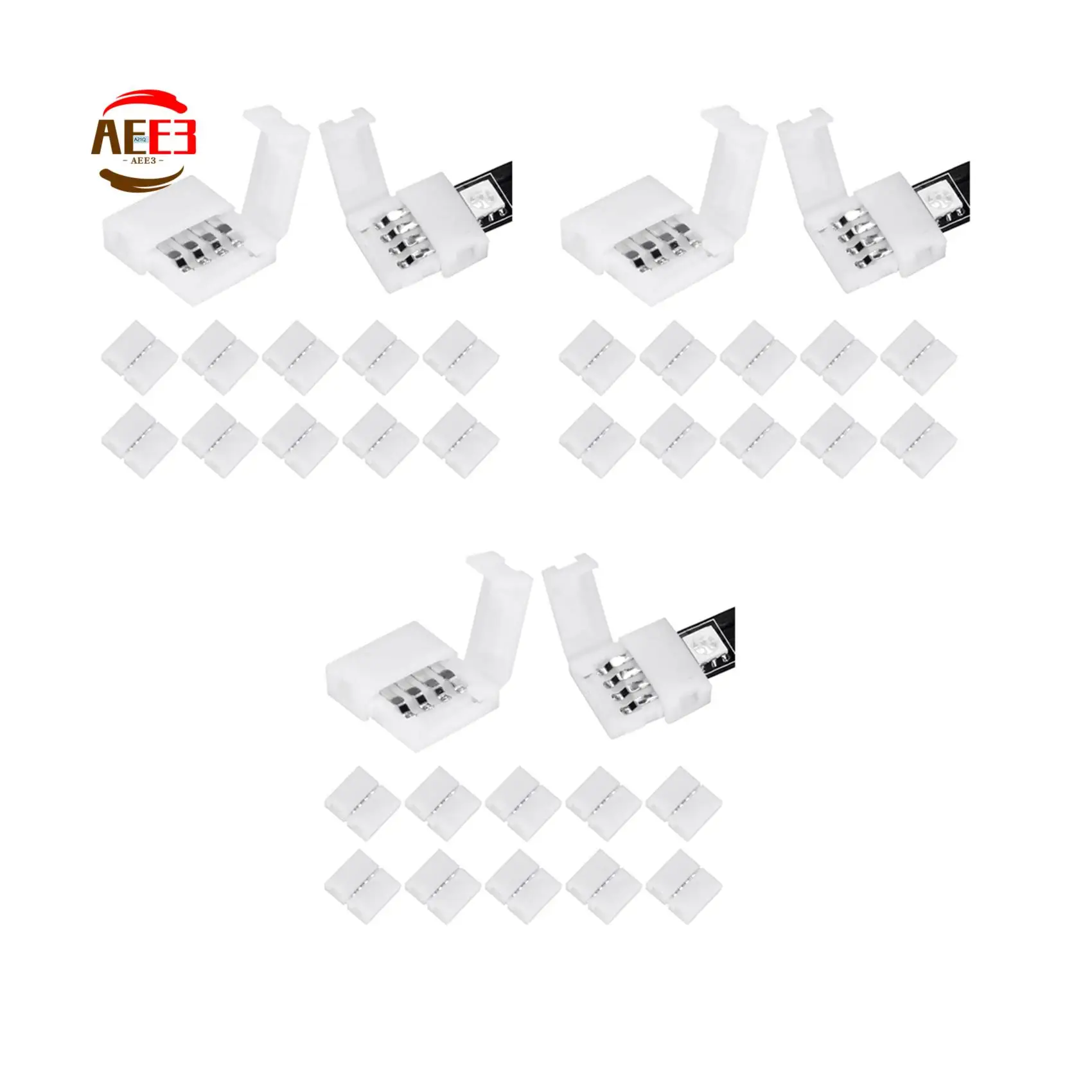 AEE3-150Packs 4-Pin RGB LED Light Strip Connectors 10Mm LED Strip Gapless Solderless Adapter Terminal Extension