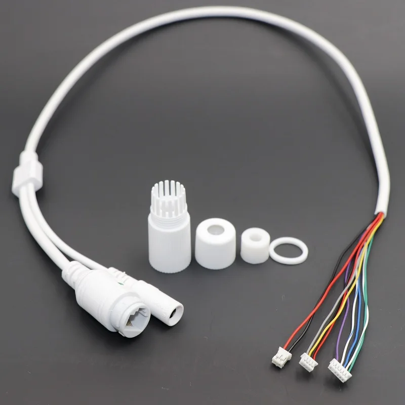 CCTV POE IP Network Camera PCB Module Video Power Cable Withe, 65cm Long, RJ45 Female Connectors with Terminlas,waterproof Cable