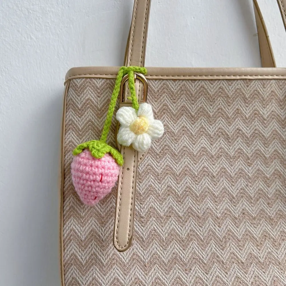 

Подвески из шерсти, вязаная подвеска в виде клубники, розовая, красная, клубничная, вязаная закладка, сумка с подвеской в виде цветка и листьев ручной работы