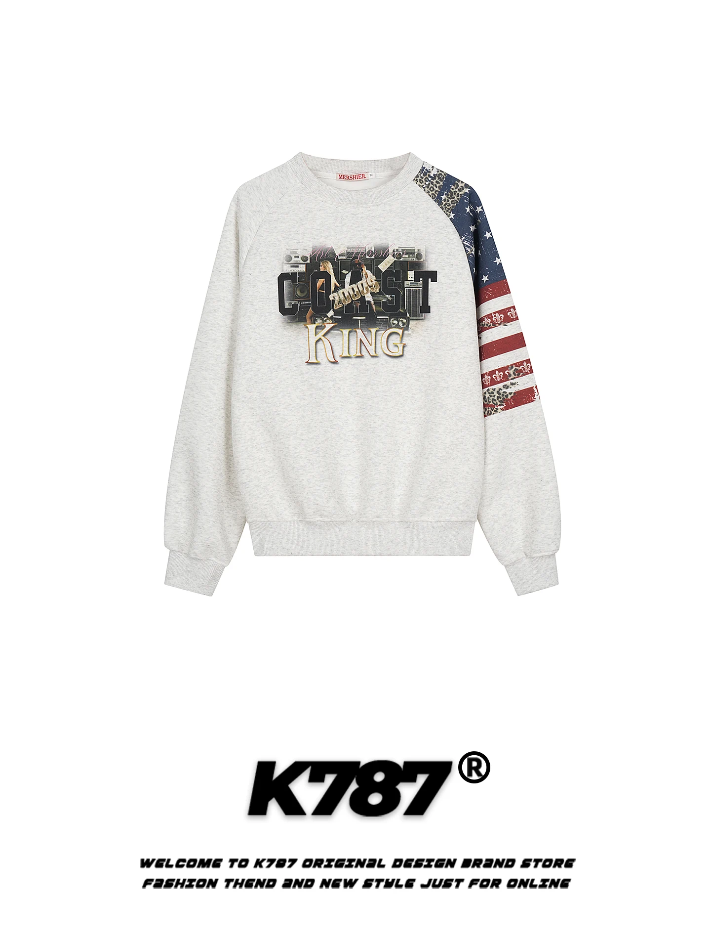 

Мужской свитшот K787 в американском ретро-стиле с принтом, круглым вырезом, свободного кроя, модный, повседневный, весенний, из хлопка и полиэстера, удобный.