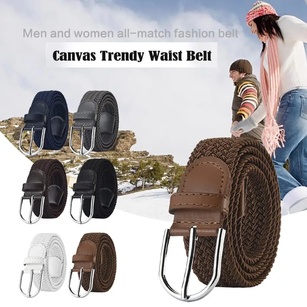 حزام كاجوال مرن منسوج للرجال والنساء، حزام خصر عصري قابل للتمدد مصنوع من خليط معدني بدون فتحة للجنسين قابل للتعديل #3