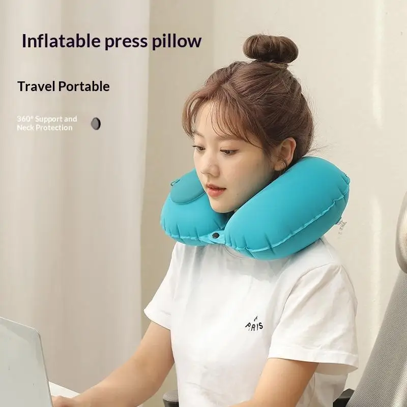 Inflatable Travel Neck Pillow Flocking Self-Filled Foldable 1PC for Camping Car Rides Office Rest