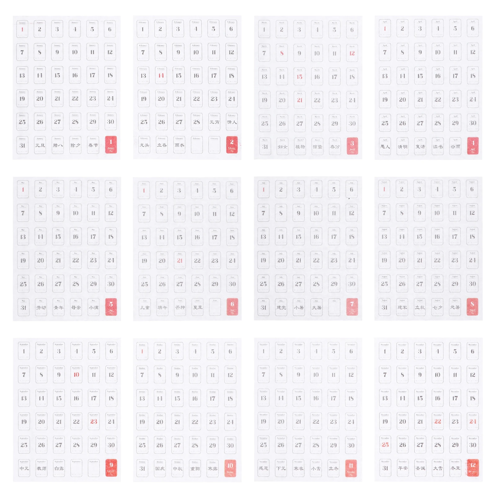 3pcs Decorative Stickers Pcs Mini Adhesive Calendar for Planner Notebook Storage Organization Decorative Stickers Daily Tabs