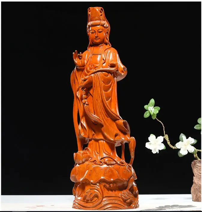 Special Offer--30CM TALL-HOME Spiritual Bless family # Handmade Yellow pear wood carving Guanyin Buddha statue