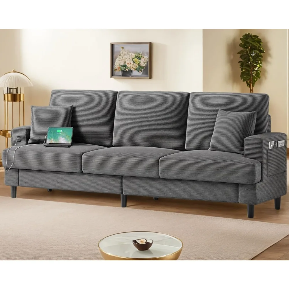 88 inch 3 Seater Couch, Cloud Couches Sofas for Living Room with Extra Deep Seats, Modern Corduroy Comfy Sectional Sofa with US