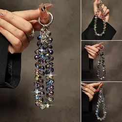 Stylish Glitter Crystal Bead Pendant Keychain for Women Transparent Colorful Crystal Bead Keychain Detachable Bag Pendant Girls