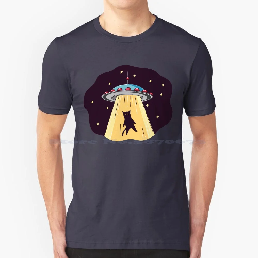 Ufo Cat T Shirt 100% Cotton Tee Ufo Cats Cute Aliens Funny Kitty Stars Sci Fi Spaceship Kitten Kawaii Animals Pastel Science