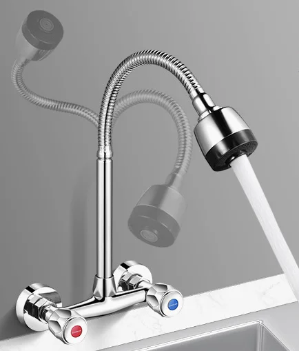 

All Copper In Wall Kitchen Faucet Hot Cold Water Double Handle Modern Sink Mixer Kitchen Faucet Into The Wall Hot And Cold