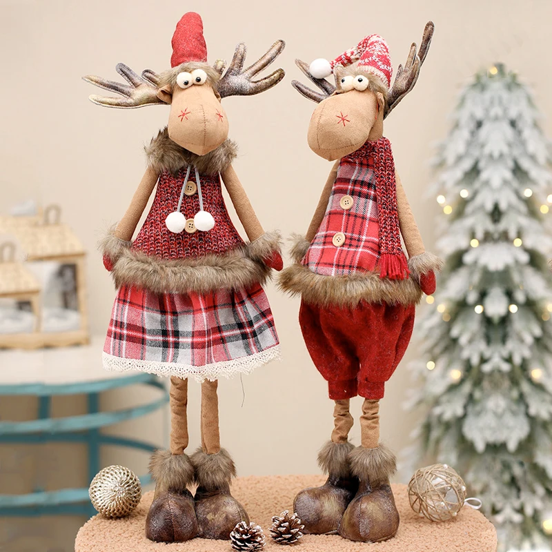 

Christmas Decoration for Tree Retractable Elk Dolls Stuffed Reindeer Doll Xmas Deer Figurine Home Ornament Navidad New Year Gift