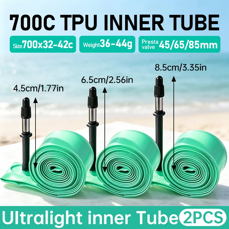 2PCS TPU Material Bicycle Inner Tube 700C 32-42C Road Bike Tire Presta Valve 45/65/80mm Ultralight Gravel Bike Inner Tube Tyre