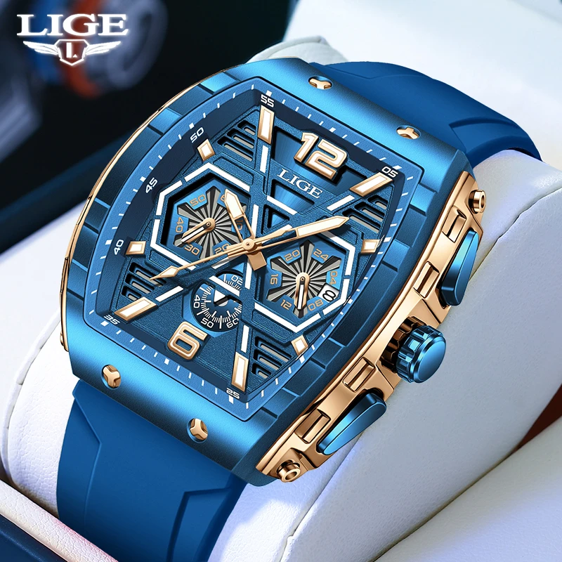 

LIGE Fashion Business Quartz Men Watch Sport Casual Luxury Watches Men Silicone Strap Waterproof Military Wristwatch Reloj Homre