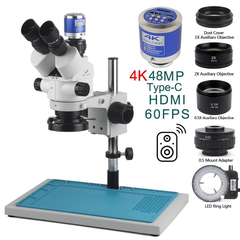 

Zoom Simul Focal Trinocular Stereo Microscope1080P 2K 4K HDMI USB VGA Video Camera 2.0X 0.5X Lens For Phone Soldering PCB Repair
